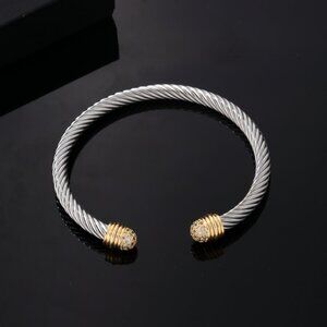 3/$35 Twist Silver Gold Plated Stainless Bangle Bracelet Cubic Zirconia Women